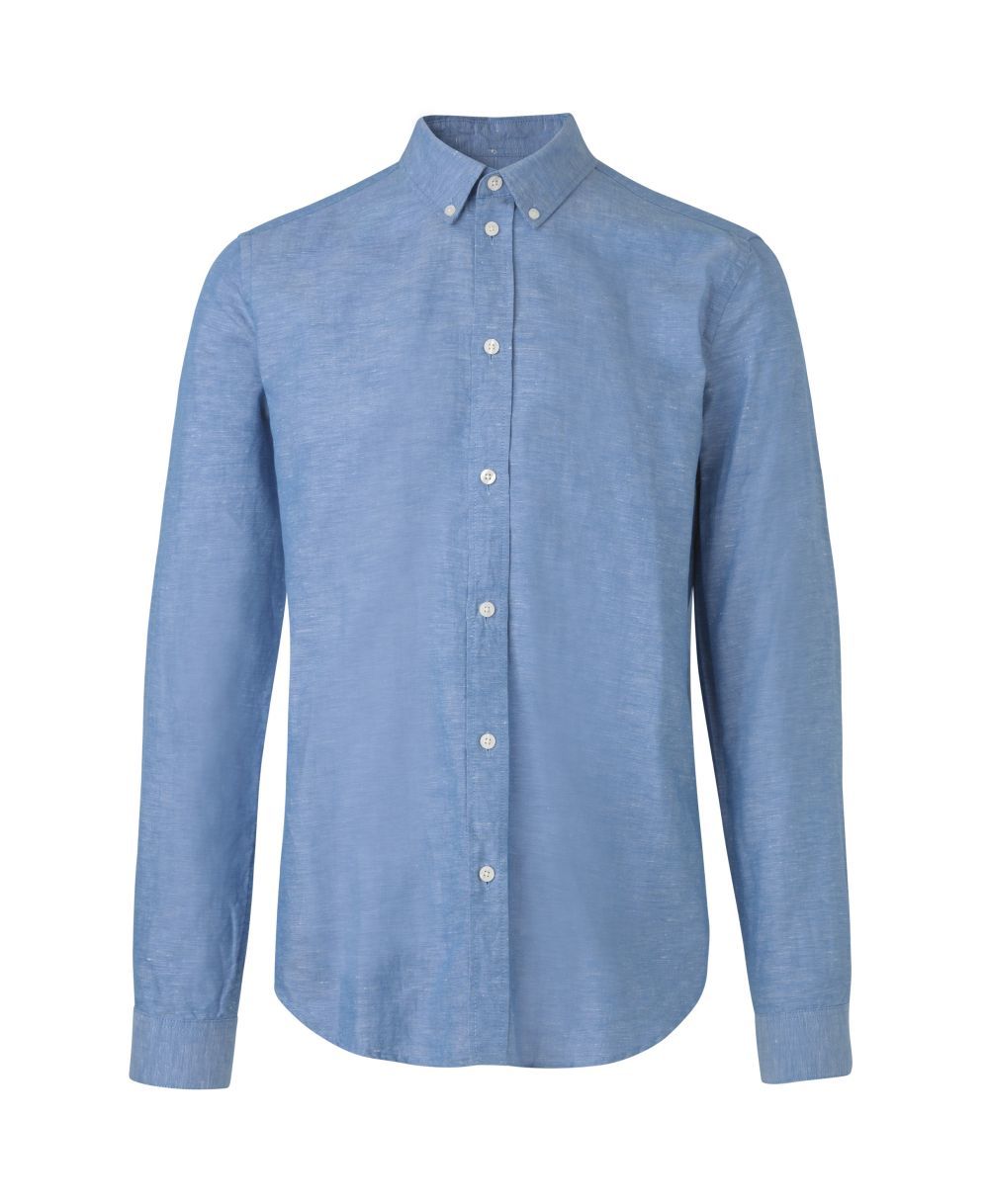 Camisa Liam en azul jaspeado (99 euros).