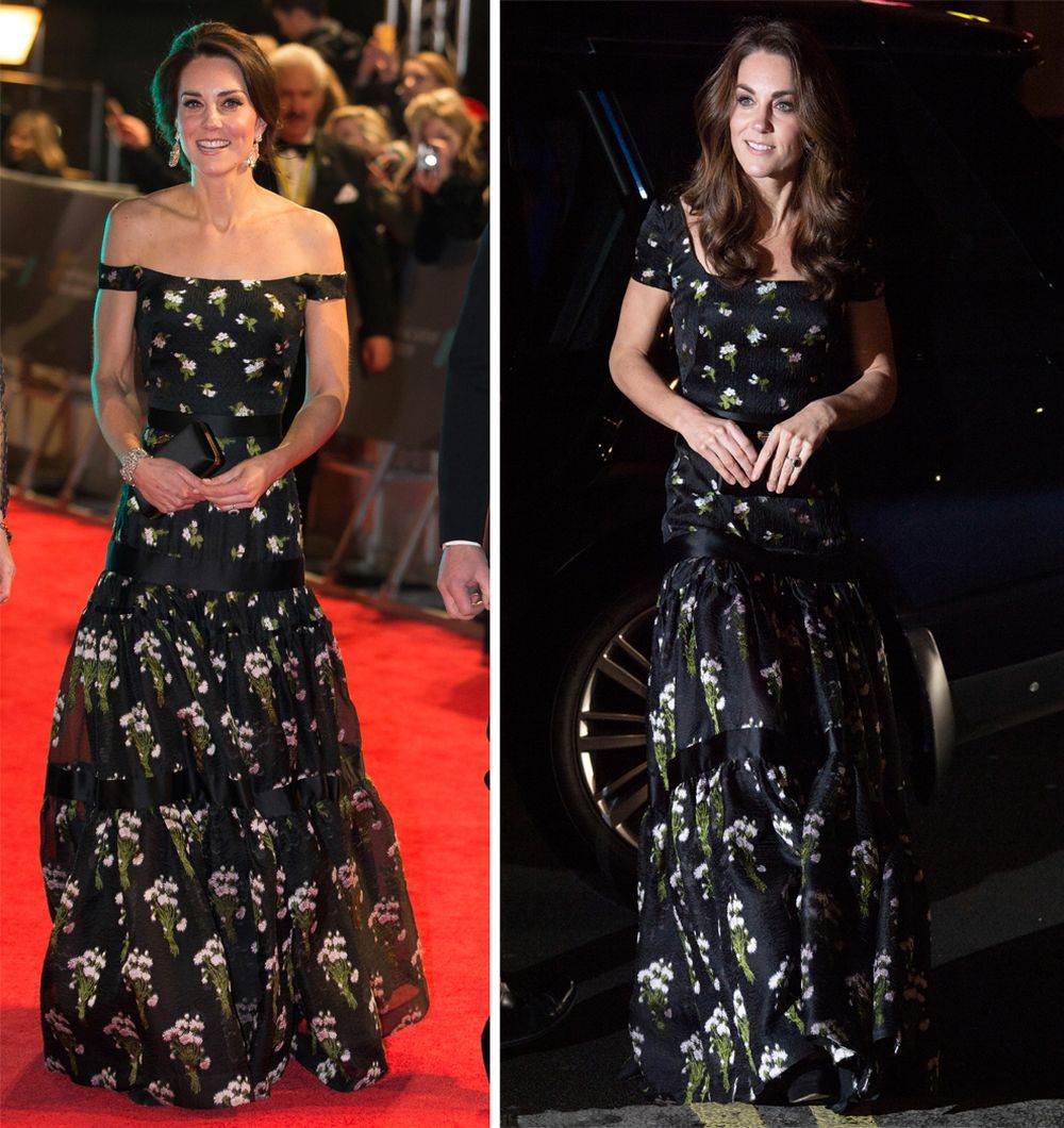 Kate Middleton en 2017 y en la cena de la National Portrait Galley 2019 con el mismo diseño.