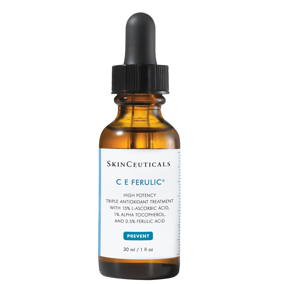 CE Ferulic de SkinCeuticals , con un 15% de vitamina C (ácido L-Ascórbico) y 1% de ácido Ferúlico (149 euros).