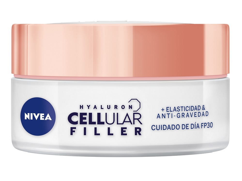 Hyaluron Cellular Filler Crema de Día de Nivea ayuda a la piel a producir su propio ácido hialurónico, colágeno y elastina.