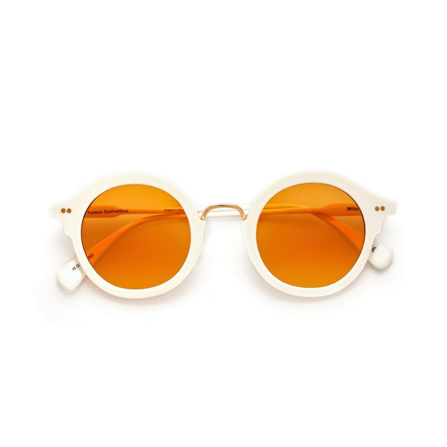 Gafa de sol con aros de acetato monocolor blanco y lentes en color naranja de Kaleos Eyehunters (170)