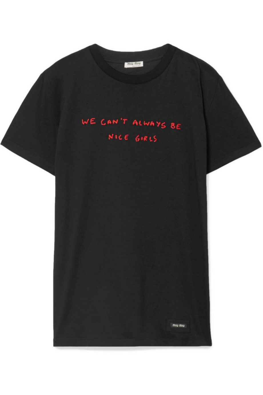 Camiseta en negro y mensaje de Miu Miu para Net a porter (c.p.v)