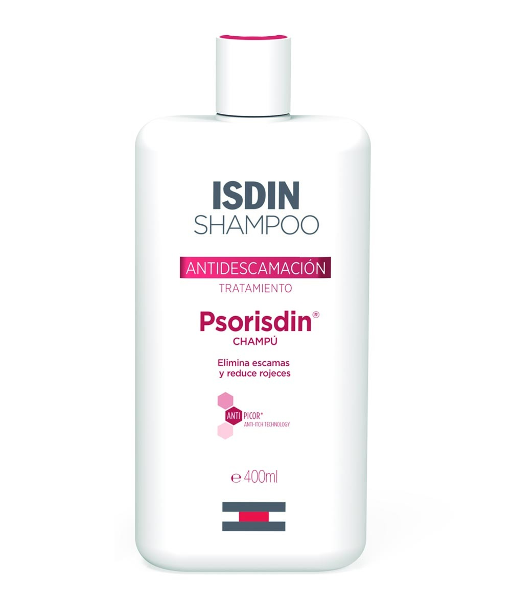 Champú Psorisdin de Isdin para cuero cabelludos que sufren psoriasis.