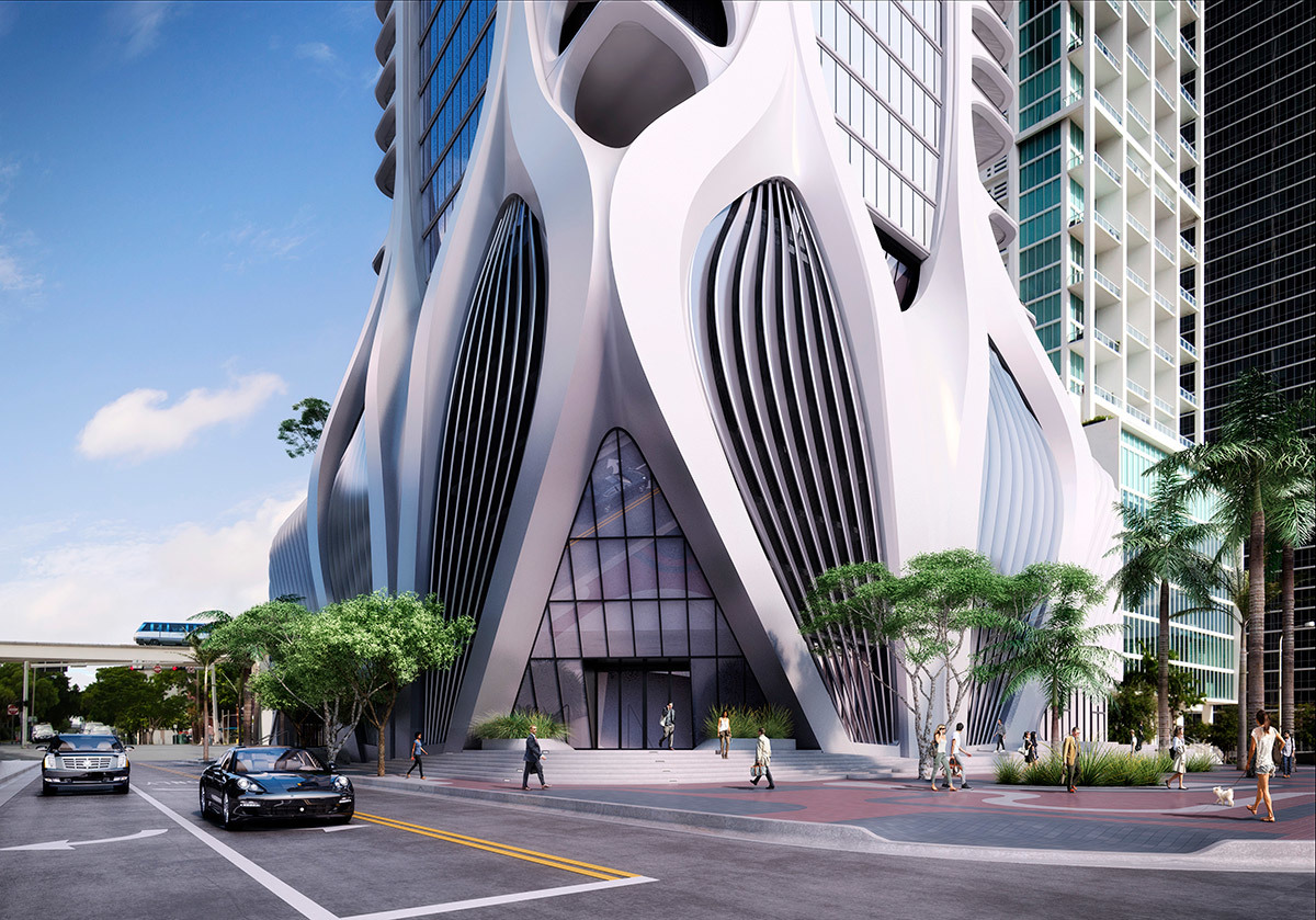 Fachada del edificio de Zaha Hadid en Miami.