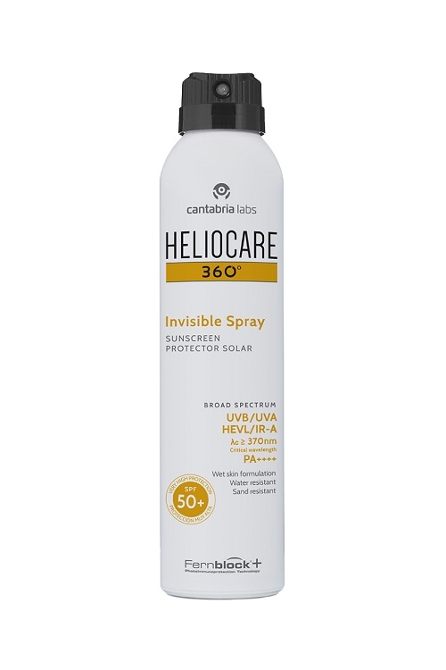 Heliocare Invisible spray SPF 50, eficaz incluso sobre la piel mojada, gracias a su fórmula WET SKIN. Acabado invisible, refrescante, hipoalergénico, de rápida absorción y resistente al agua y a la arena. 26,85 euros.