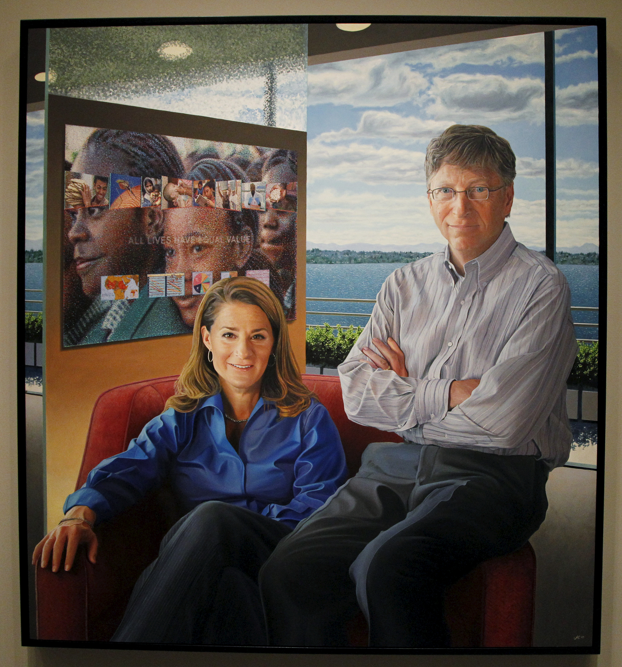 Retrato de Bill y Melinda Gates realizado por Jon Friedman.