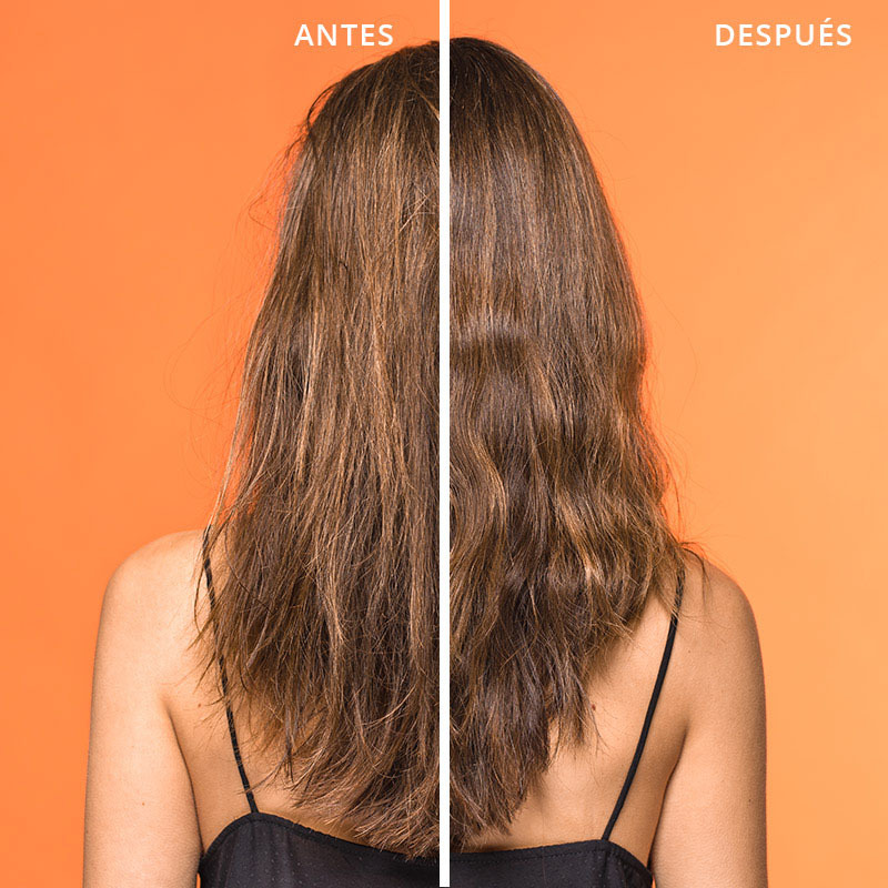 Antes y después de aplicar el spray capilar de Freshly Cosmetics.