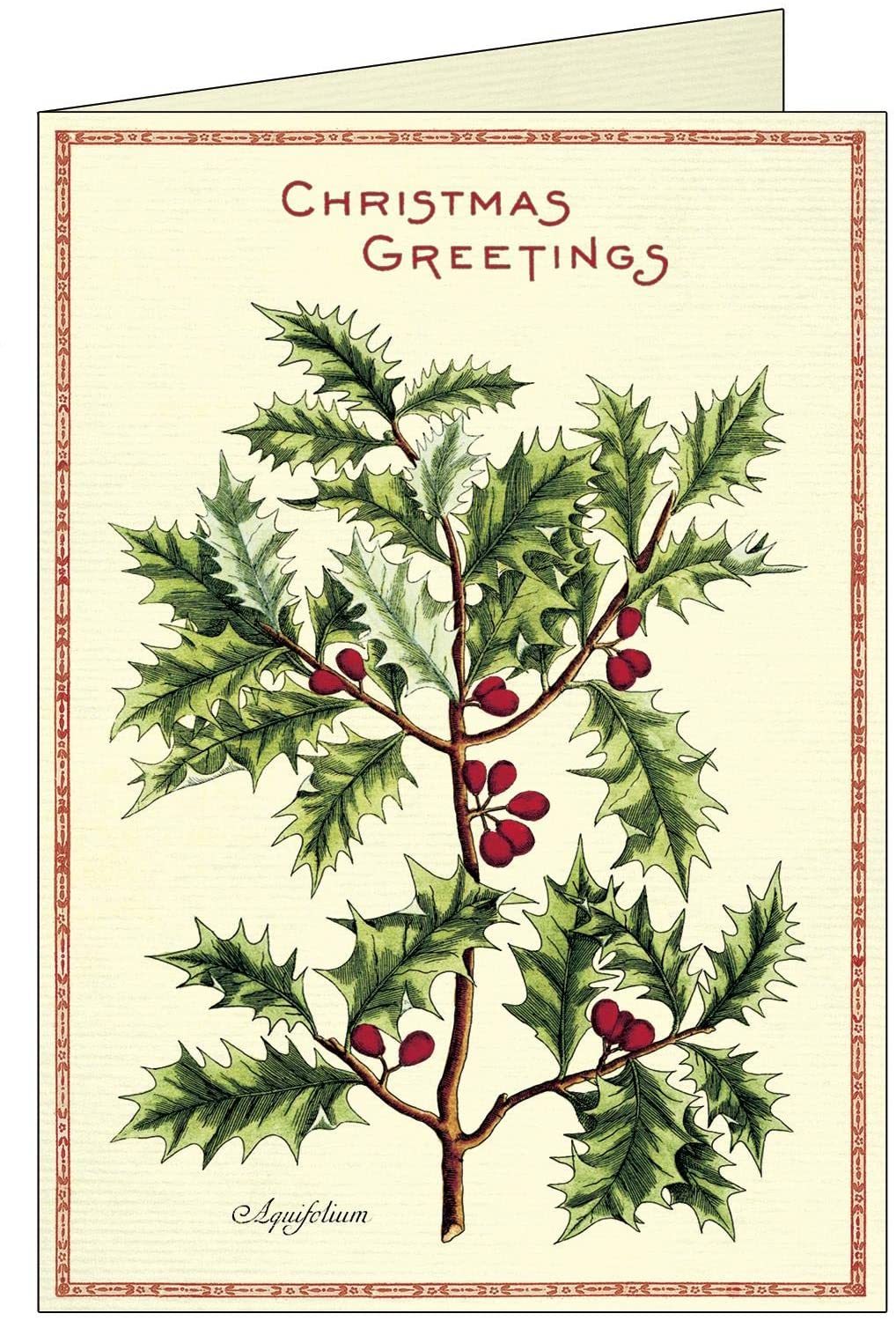 10 tarjetas de felicitación navideñas, diseño de acebo de Navidad. Cavallini Papers & Co., de venta en Amazon (16,99 euros)