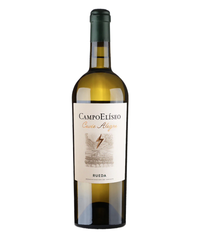 Cuvée Alegre, Campo Elíseo, 100% verdejo. Primer vino de la D.O. Rueda en clasificarse dentro de los 100 Mejores Vinos del Mundo del Wine Spectator.