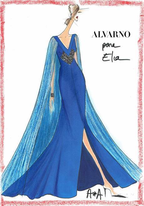 Boceto del vestido de Elia Galera por Alvarno para los Goya 2022.