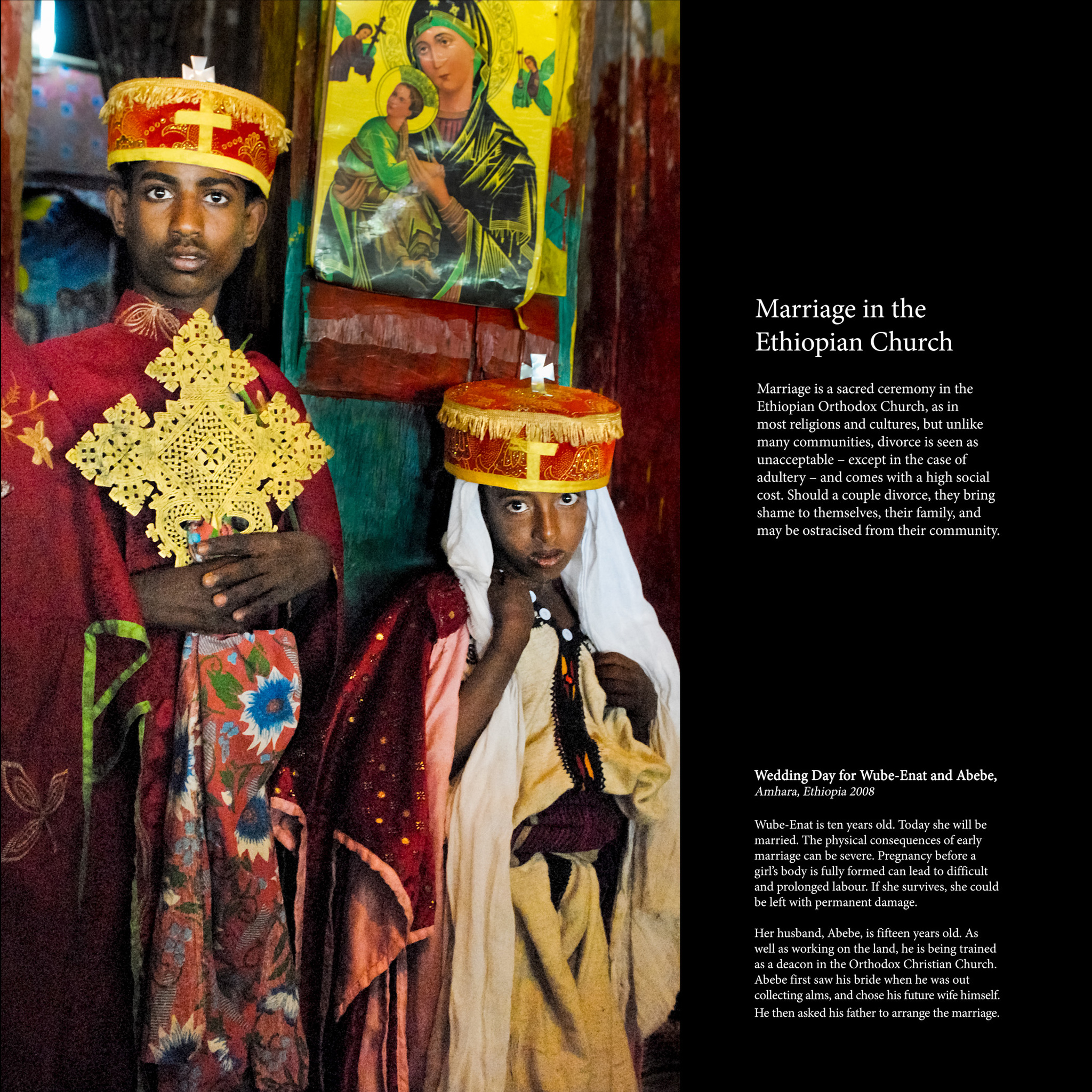 Matrimonio por la iglesia etíope. La boda de Wube-Enat y Abebe, de 10 y 15 años. Amhara, Etiopía, 2008.