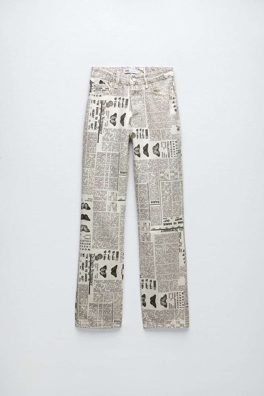 Pantalones rectos estampado papel