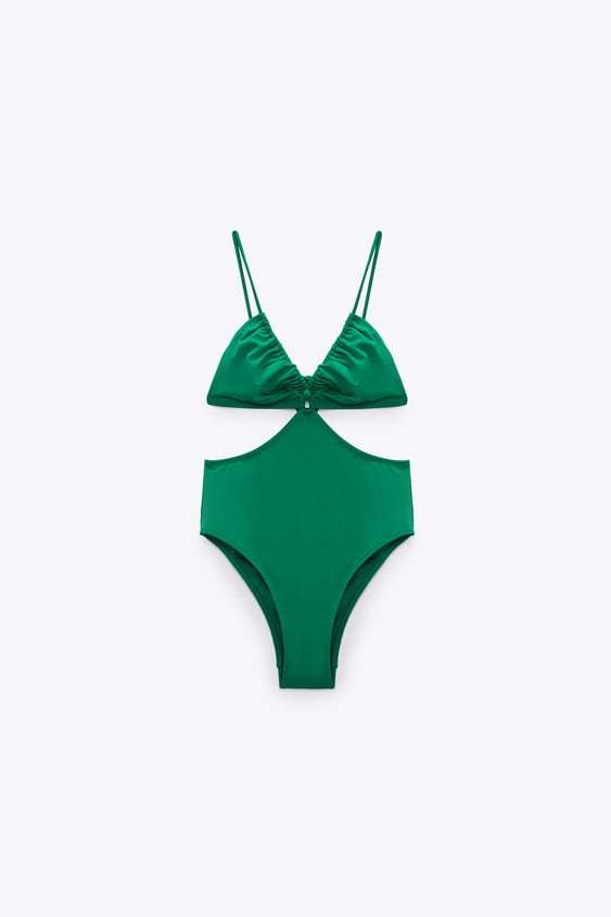 Bañador trikini cut out verde esmeralda