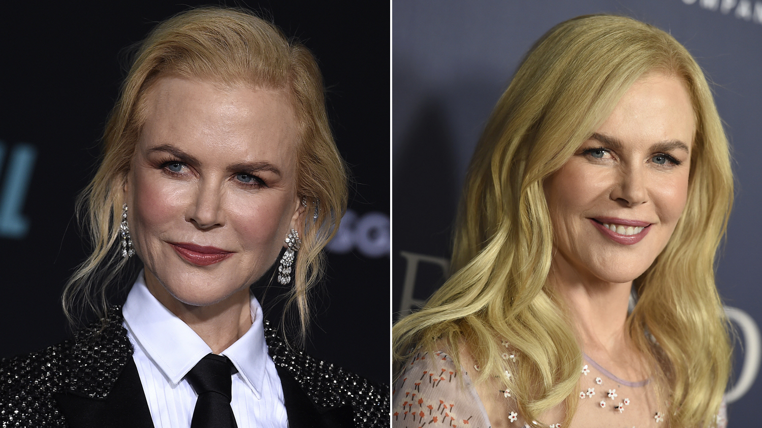 Nicole Kidman con un maquillaje que le pone años a la izquierda y otro de aire rejuvenecedor a la derecha.