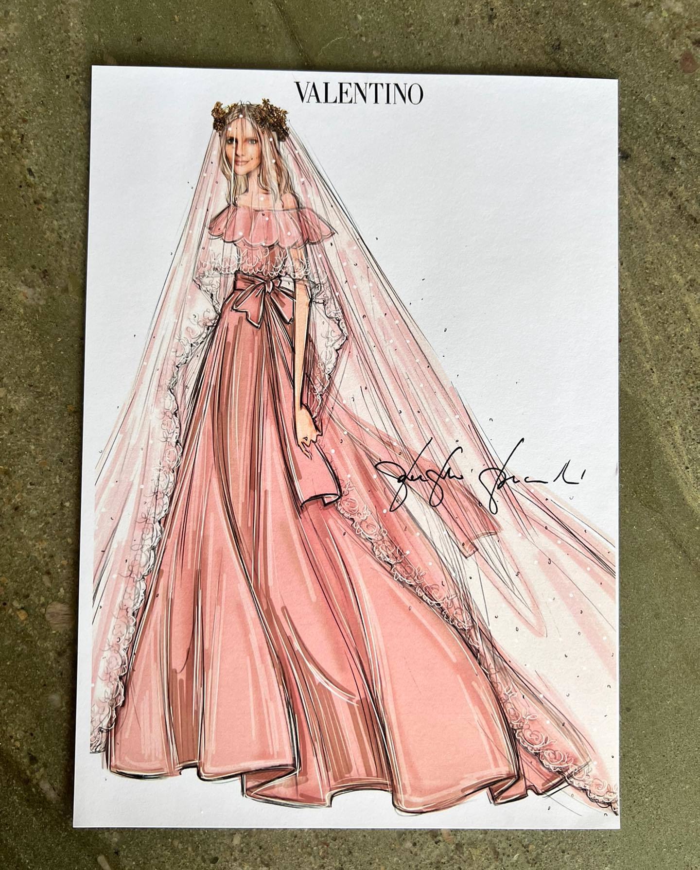 Boceto del vestido de novia de Valentino.