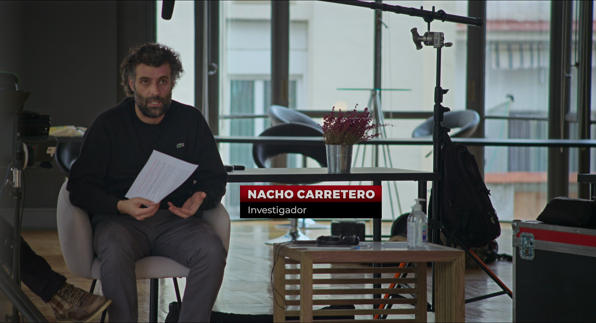 El periodista Nacho Carretero durante la grabación de 800 metros