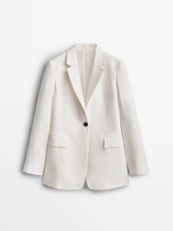 Blazer De Lino Para Mujer Talla Grande - Chaqueta Ligera De Verano, Manga 7/4, Corte Ajustado, Monocolor