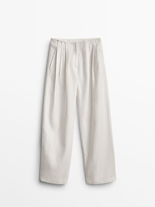 Pantalón tiro bajo lino algodón
