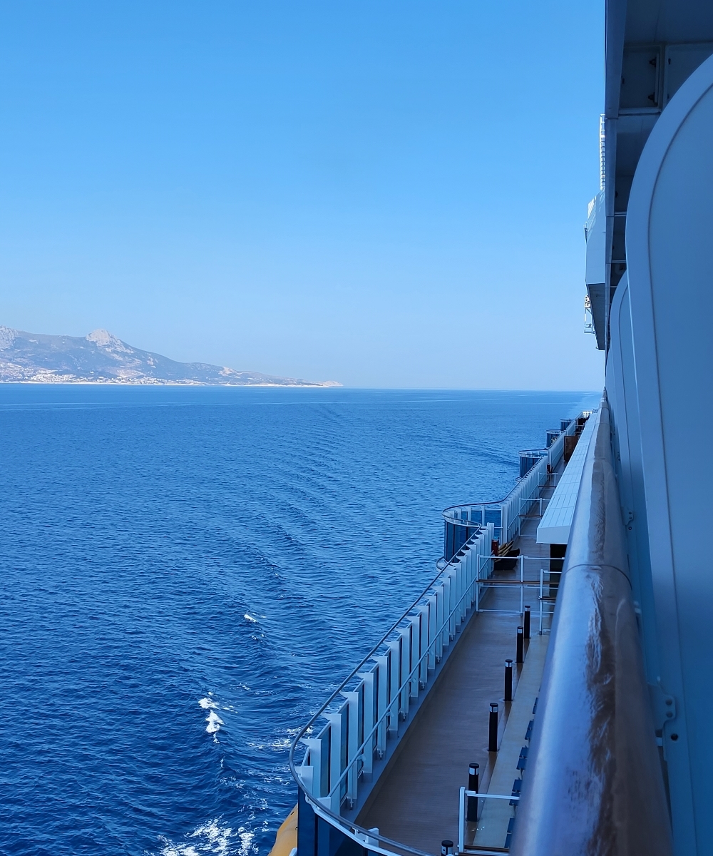 Views from the cabins to the islands of the Aegean Sea.