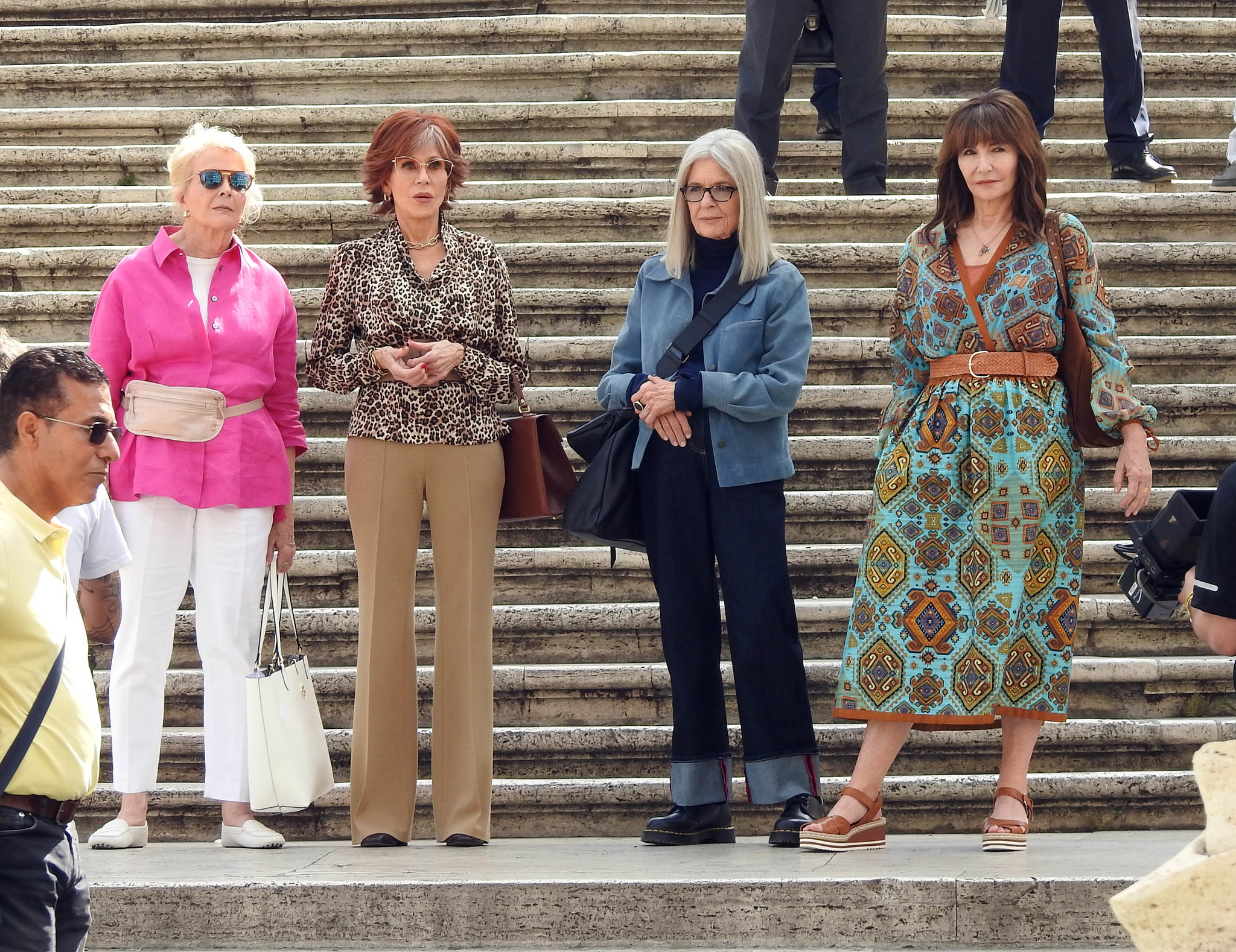 Candice Bergen, Jane Fonda, Diane Keaton y Mary Steenburgen grabando "Book Club 2" en Roma.