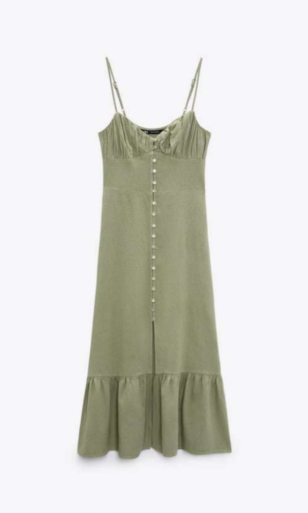 Vestido lino tirantes de Zara (29,95 euros).