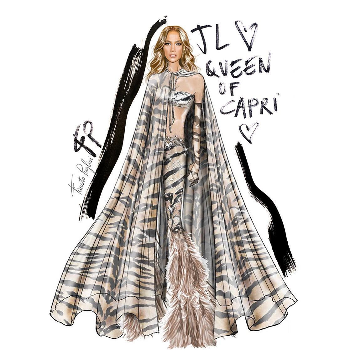 Boceto del diseño que lució Jennifer Lopez en Capri.