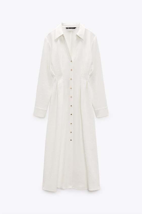 Vestido blanco camisero largo (45,95 euros).
