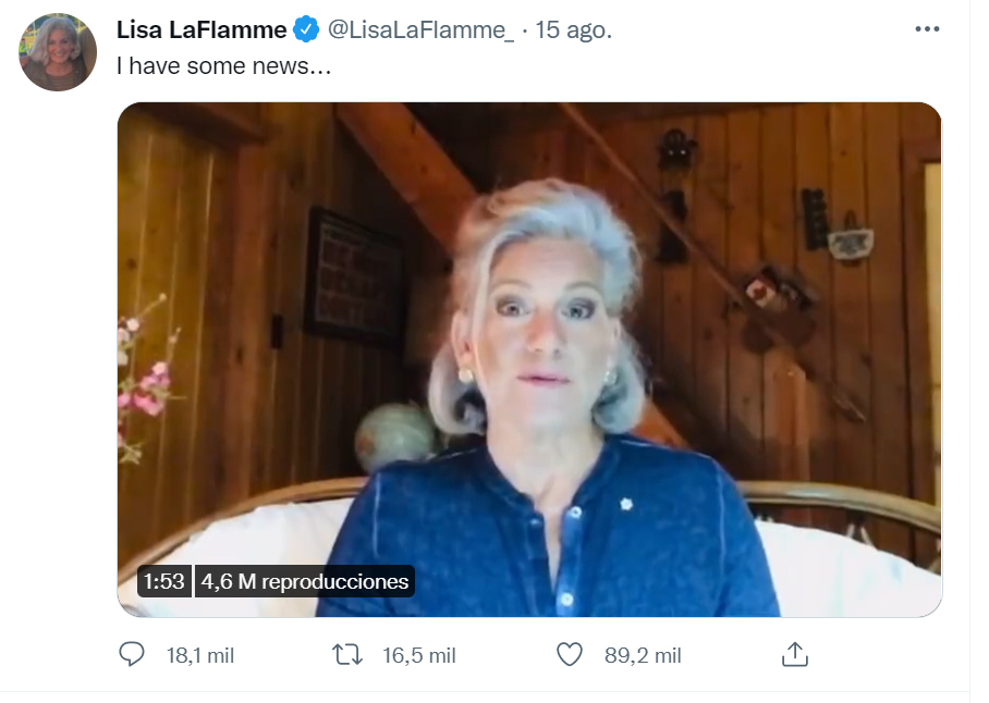Imagen del tweet con el que la presentadora canadiense Lisa LaFlamme ha denunciado su despido achacándolo a que se ha negado a teñirse.