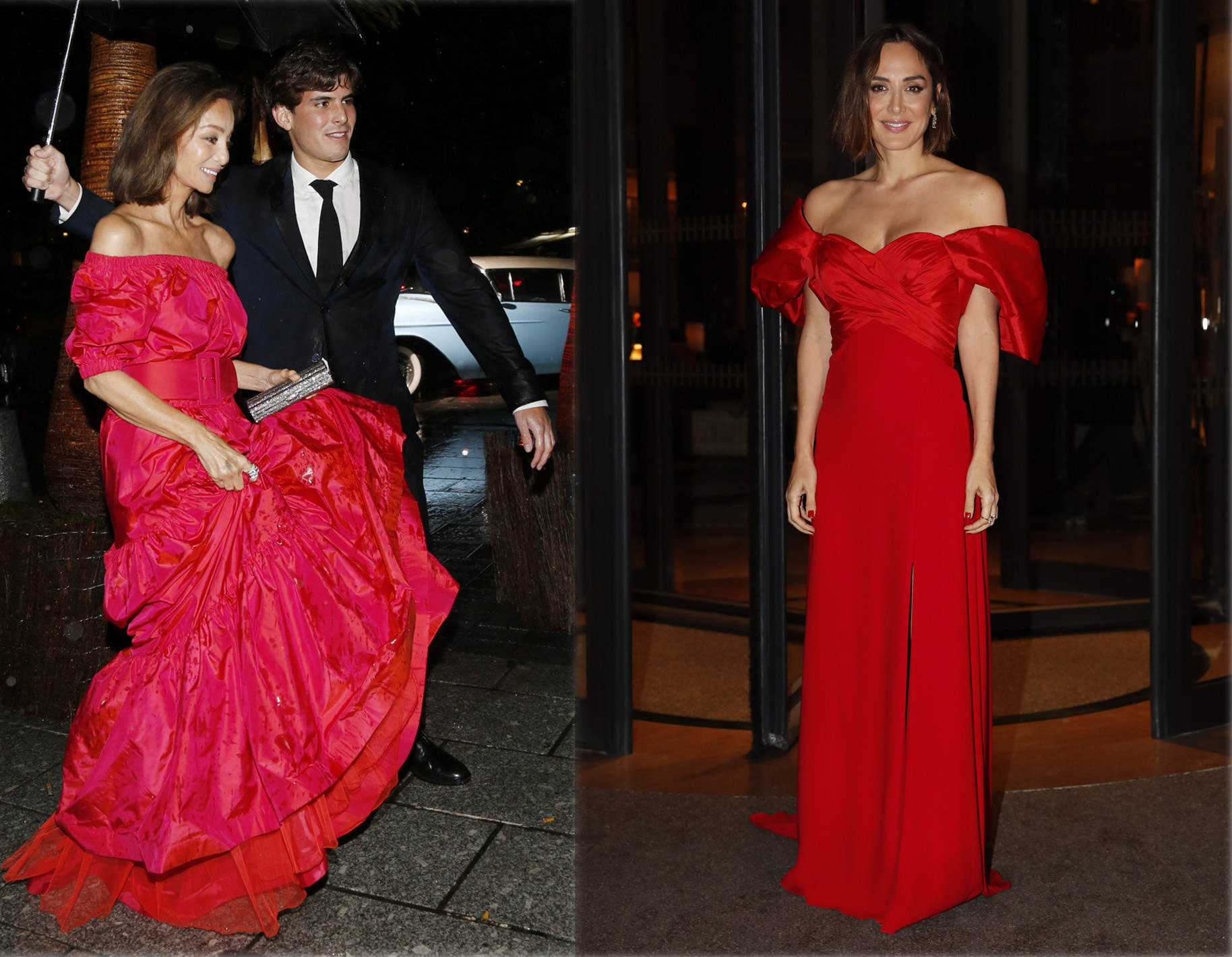 Tamara Falcó e Isabel Preysler con vestidos rojos de noche.