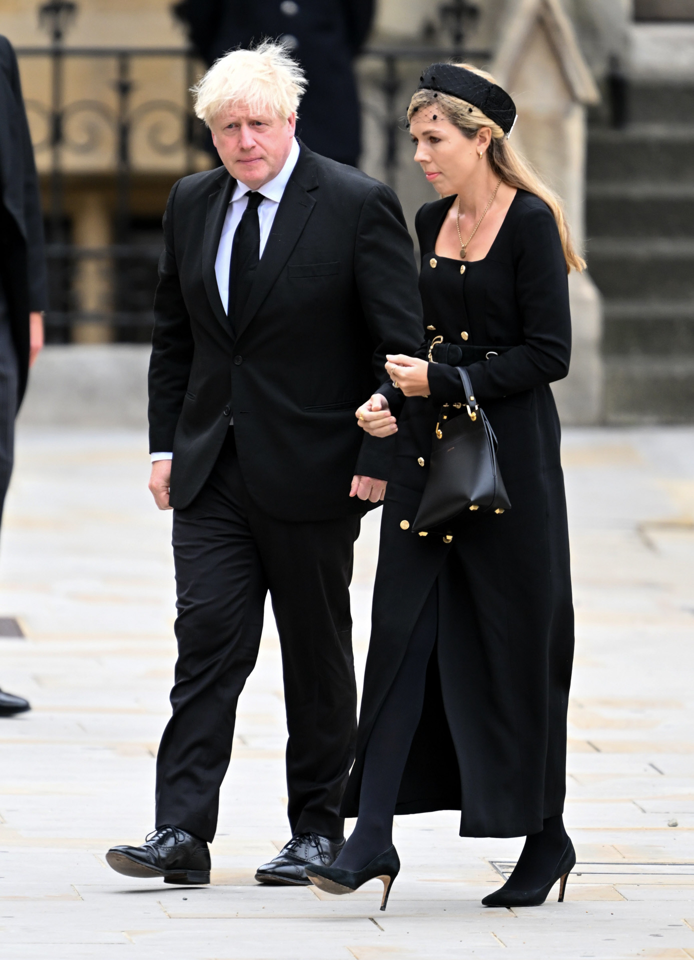 Boris y Carrie Johnson, llegando al funeral de Isabel II.