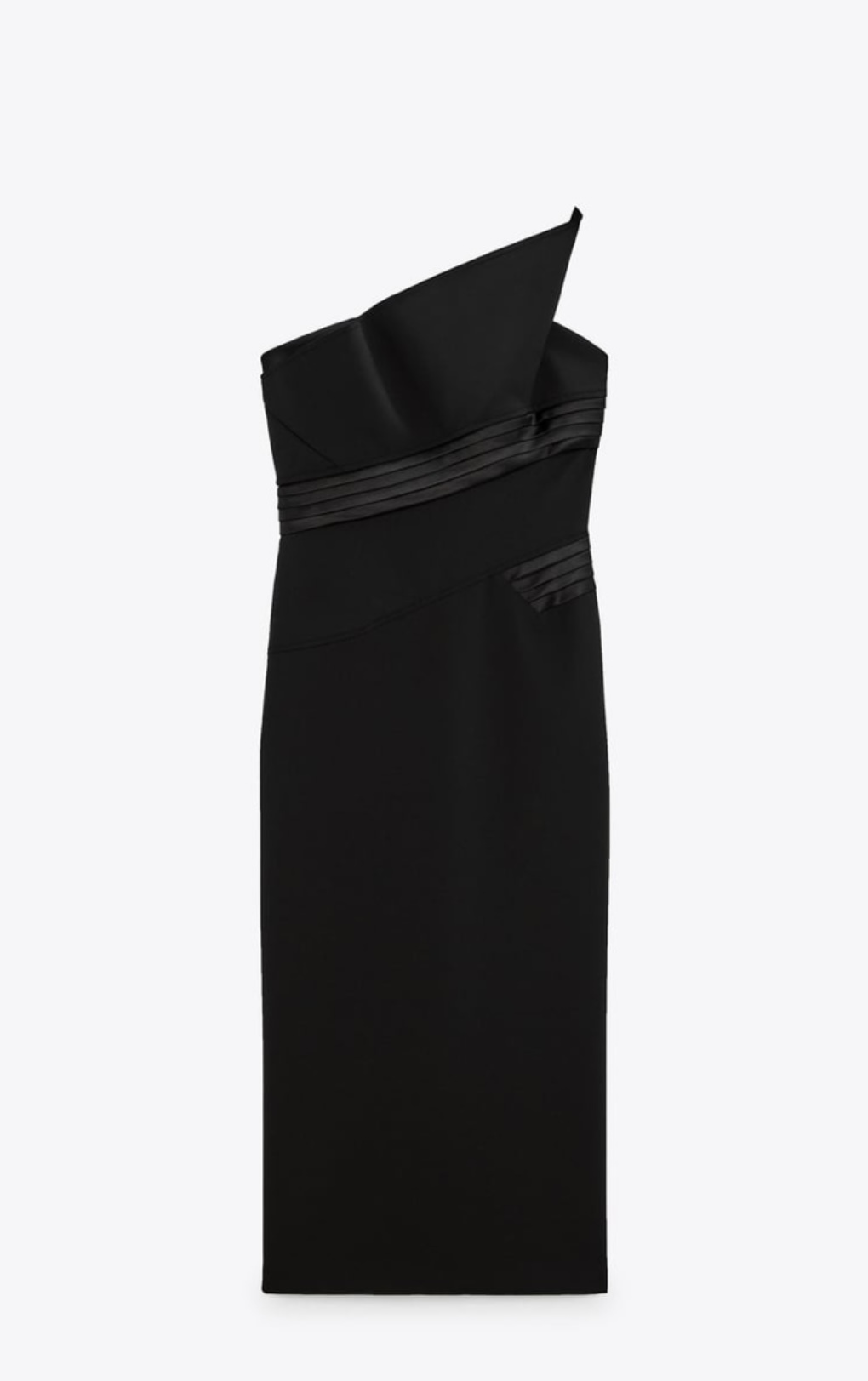 Vestido negro de lana con escote palabra de honor. Zara (79,95 euros).