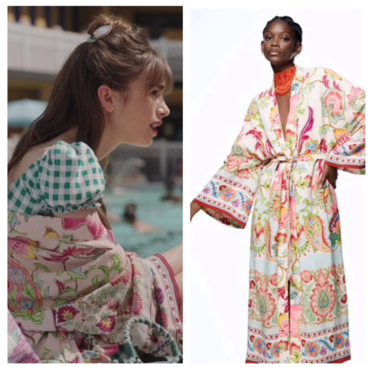 Fotograma de la serie con el kimono estampado de Zara.