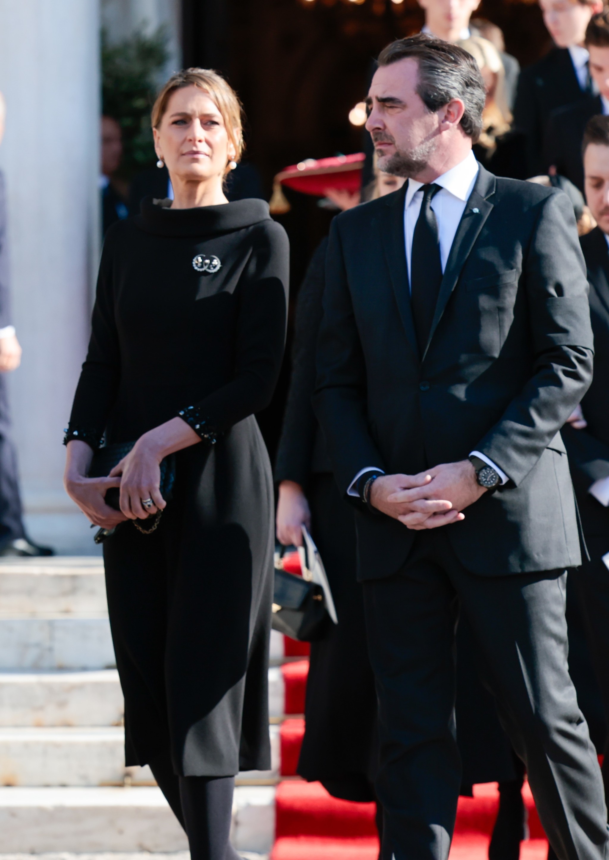 Tatiana Blatnik, mujer de Nicolás de Grecia en el funeral de su suegro, Constantino de Grecia.