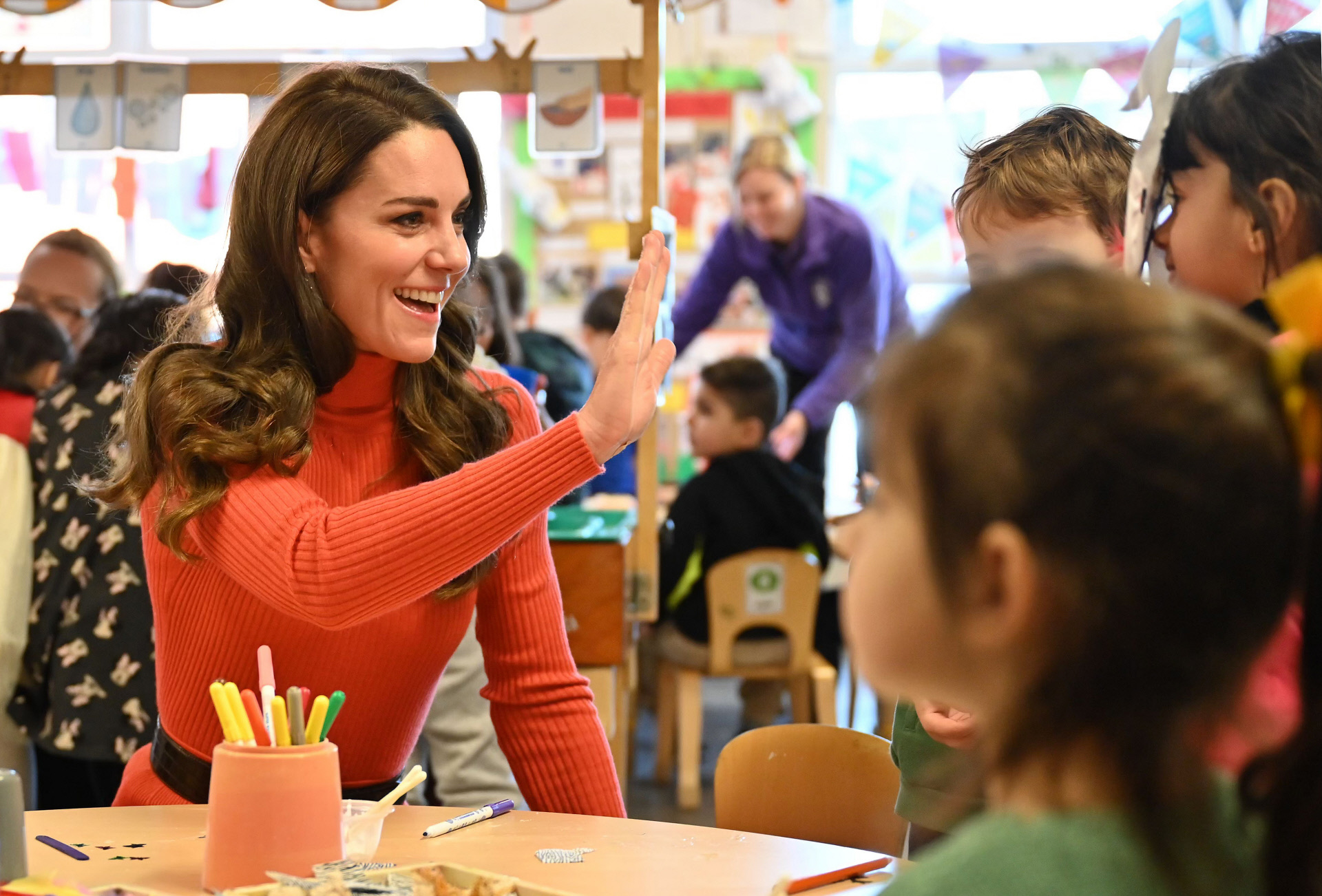 Kate Middleton en su visita a Foxcubs Nursery en Luton.