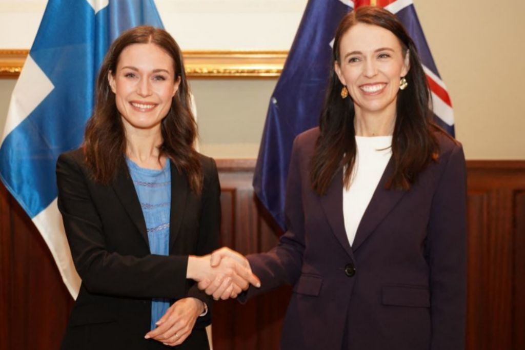 Finnish Prime Minister Sanna Marin with New Zealander Jacinda Ardern during the November 2022 bilateral summit in Auckland.