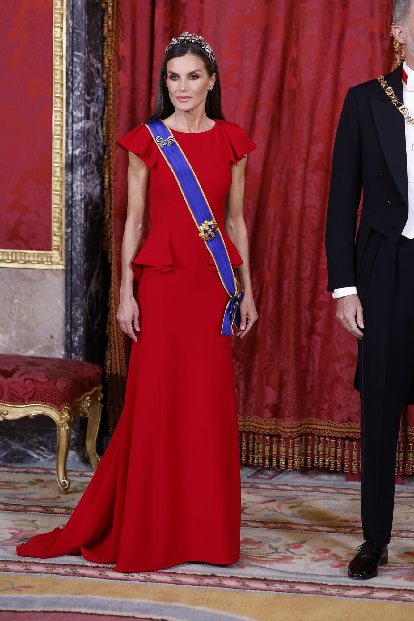 La reina Letizia en el Palacio Real en la recepción en la cena de gala en honor al Presidente de Colombia el pasado 3 de mayo. 