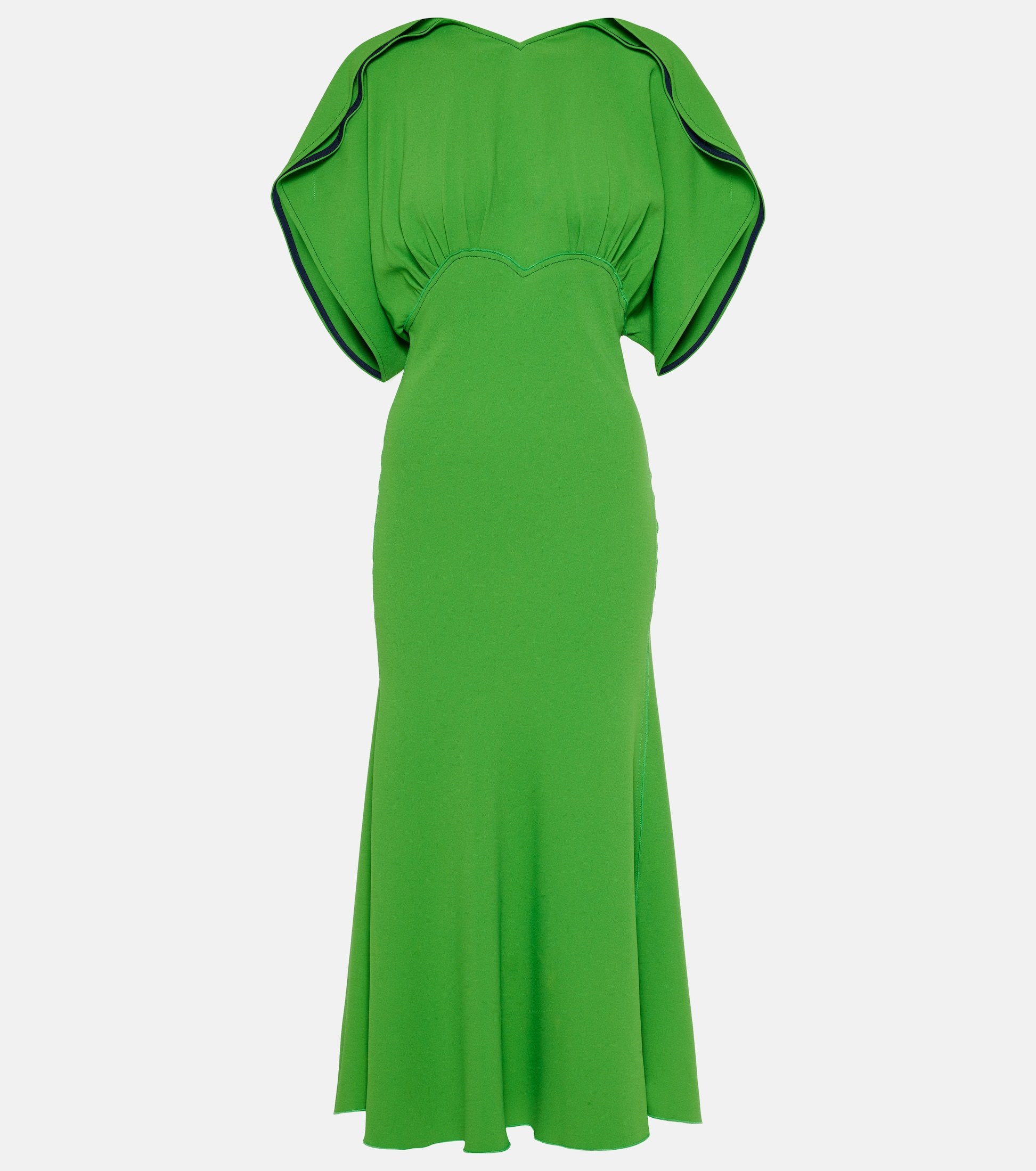 Vestido verde de cady drapeado de Victoria Beckham (990 euros).