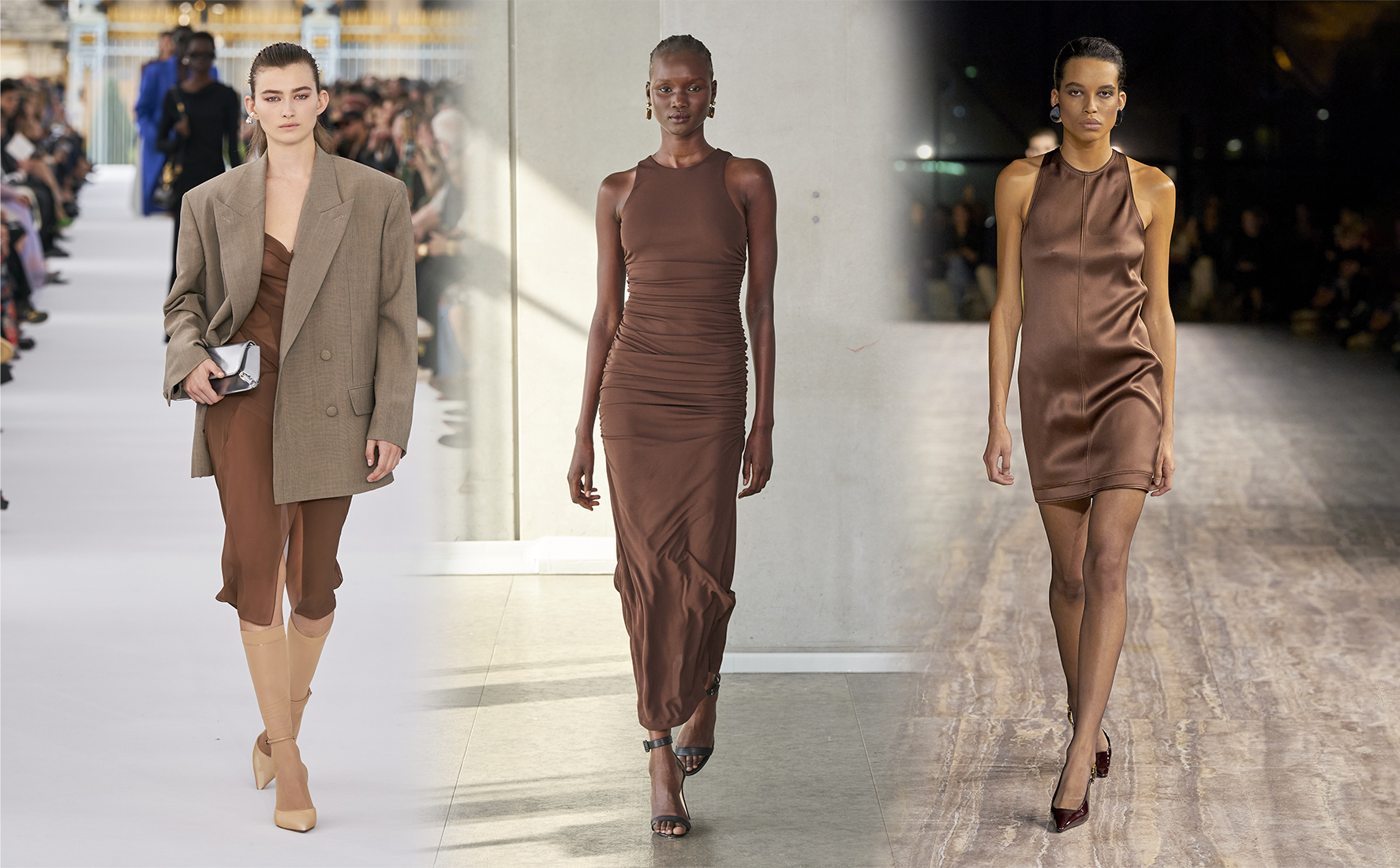 El vestido marrón chocolate en los desfiles de Givenchy, Carolina Herrera y Saint Laurent.