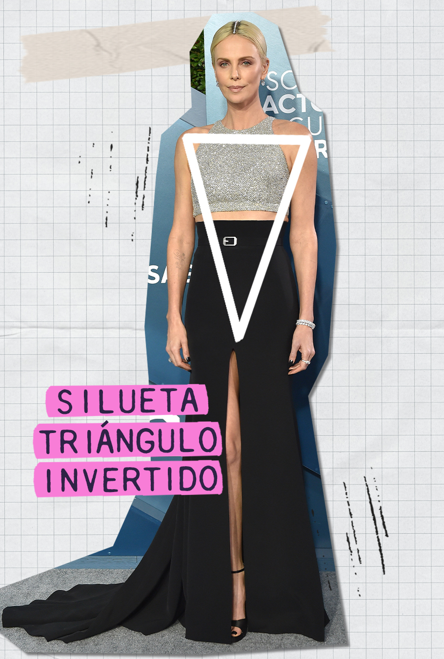Charlize Theron, ejemplo de cuerpo triángulo invertido.
