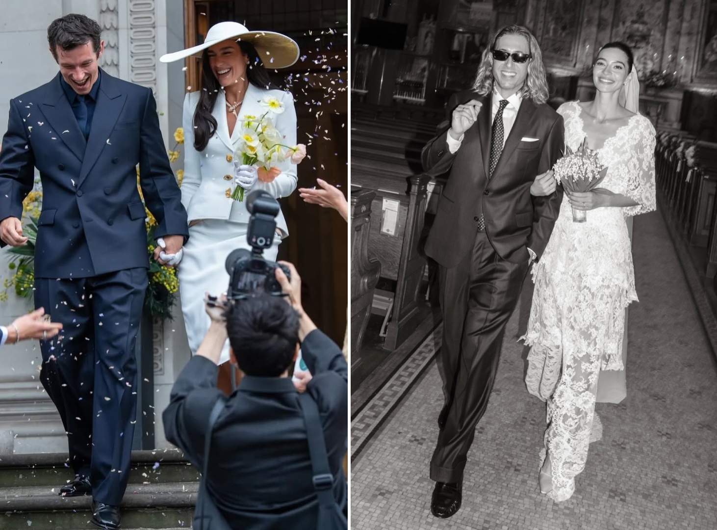 Encuentra las 7 diferencias entre las dos bodas sorpresa del fin de semana: Dua Lipa en Londres al más puro estilo Bianca Jagger y Rocío Crusset en Nueva York con un vestido diseñado por ella misma