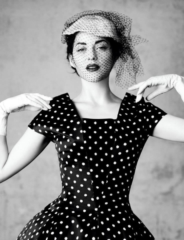 Porto Rico dress with black and white polka dot. Haute Couture Fall-Winter collection 1954-1955.