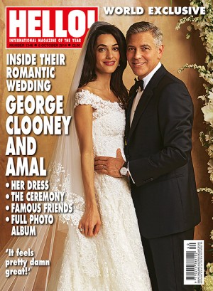 George Clooney y Amal Alamuddin, vestida de novia, el día de su boda.