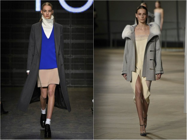 A la izquierda, primera salida de DKNY en la Semana de la Moda de Nueva York el pasado febrero; a la derecha, la de Prabal Gurung.