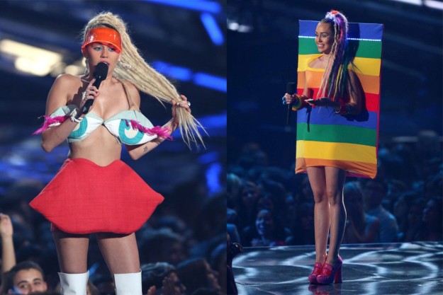 Miley Cyrus llevó dos vestidos de la diseñadora española Agata Ruiz de la Prada.