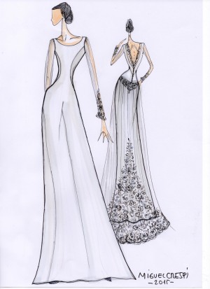 Boceto de un vestido de novia diseñado por Miguel Crespí.